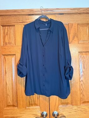 The Limited Navy Button-Front Plus Size Blouse
